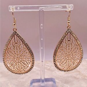 Elegant Rose Gold Tone Filigree Teardrop Earrings